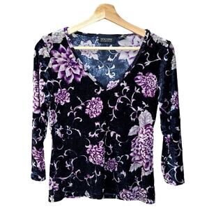 New York & Company Y2K Floral Velvet Stretch S Top Cottagegoth Whimsigoth